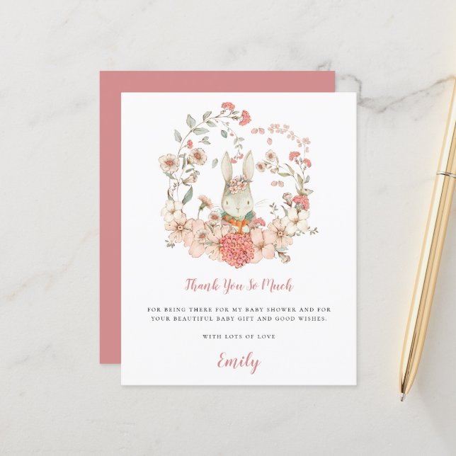 Budget Niedlich Bunny Coral Baby Dusche Vielen Dan (Vorderseite/Rückseite Beispiel)