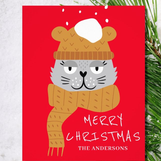 Budget Niedlich Cat Red Christmas Card Flyer (Von Creator hochgeladen)