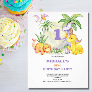 Budget Niedlich Dinosaurier 1. Geburtstag Einladun Flyer