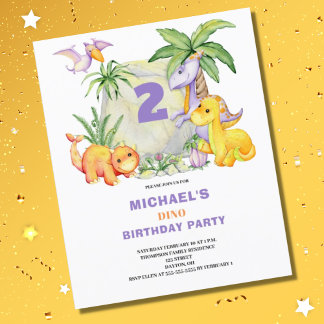 Budget Niedlich Dinosaurier 2. Geburtstag Einladun