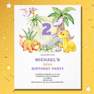 Budget Niedlich Dinosaurier 2. Geburtstag Einladun Flyer
