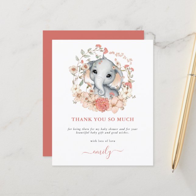 Budget Niedlich Elephant Coral Baby Dusche Vielen  (Vorderseite/Rückseite Beispiel)