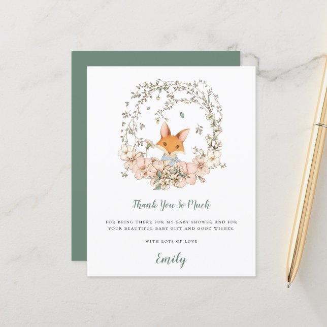 Budget Niedlich Fox Sage Baby Dusche Vielen Dank (Vorderseite/Rückseite Beispiel)