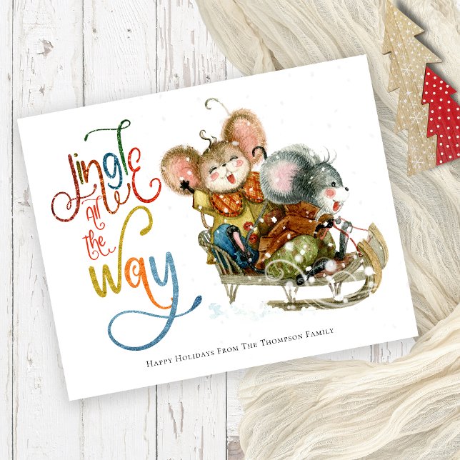 Budget Niedlich Mäuse Sleigh Jingle Der ganze Glit (Budget price smaller 4.5 x 5.6" semi gloss cute mice christmas card)