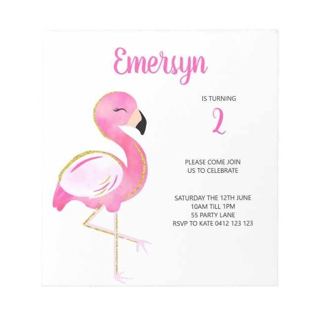 BUDGET Niedlich Watercolor Flamingo Pink Einladung Notizblock (Vorderseite)