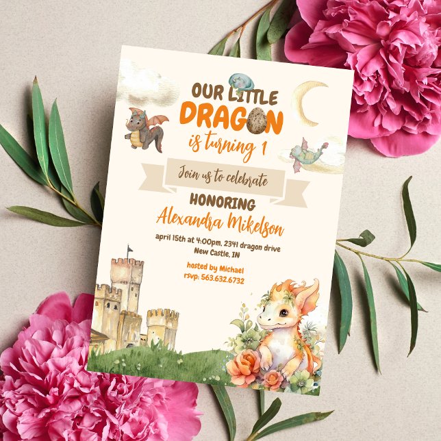 Budget Niedliche Wasserfarbendragon Baby 1. Geburt (Create Magic with Cute Watercolor Dragon Baby 1st Birthday Invitation )