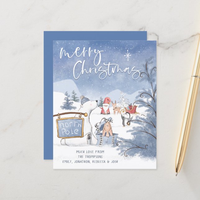 BUDGET North Pole Santa Animes Snow Holiday Card (Vorderseite/Rückseite Beispiel)