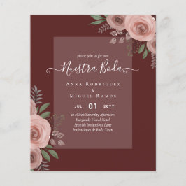 Budget Nuestra BODA Einladungen Burgundy Floral Flyer