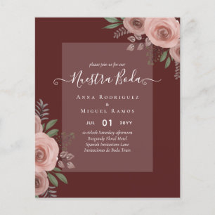 Budget Nuestra BODA Einladungen Burgundy Floral Flyer