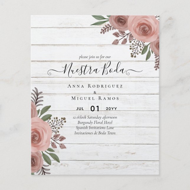 Budget Nuestra BODA Einladungen Burgundy Floral Flyer (Vorne)