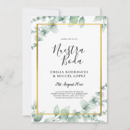 BUDGET NUESTRA BODA Eucalyptus GOLD QR CODE Flye Einladung