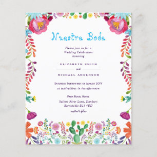 BUDGET Nuestra Boda Folk Blume Hochzeit Einladung