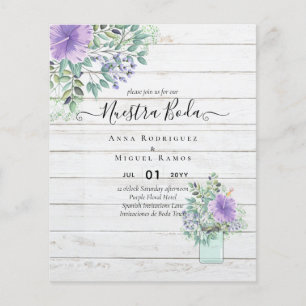 Budget Nuestra Boda Lila Floral Einladungen Flyer