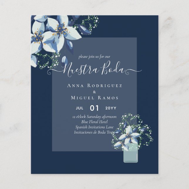 Budget Nuestra Boda Navy Blumen Einladungen Flyer (Vorne)