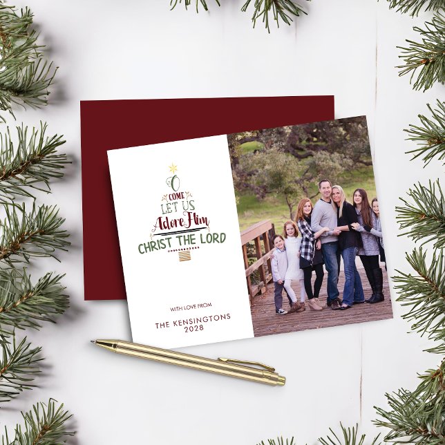 Budget O Komm Lass uns Adore Ihm Weihnachts-Foto (Budget O Come Let Us Adore Him Christmas Photo Christmas Card)