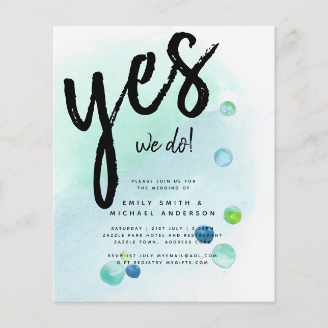 BUDGET Ocean Sea Glass Ombre Aquamarin Blue Weddin Flyer (Vorne)
