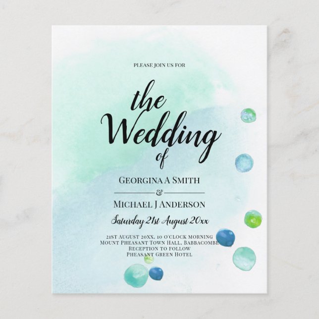 BUDGET Ocean Sea Glass Ombre Aquamarin Blue Weddin Flyer (Vorne)