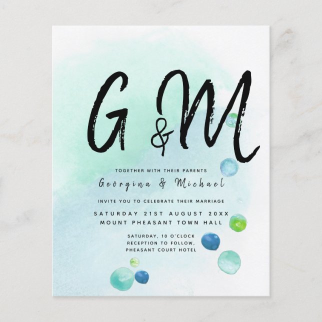 BUDGET Ocean Sea Glass Ombre Aquamarin Blue Weddin Flyer (Vorne)