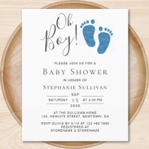 Budget Oh Boy Blue Feet Boy's Baby Shower Einladun