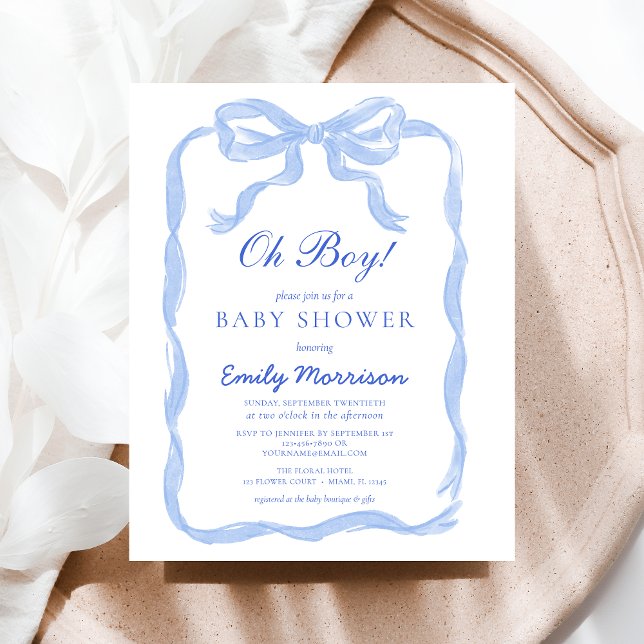Budget Oh Boy Blue Ribbon Bow Baby Dusche Flyer (Von Creator hochgeladen)