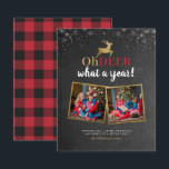 Budget Oh Deer Tartan Chalkboard 2 Foto Urlaub<br><div class="desc">Diese Fotokarte eignet sich perfekt für jede Familie, die eine lustige und dennoch moderne Weihnachtskarte verschicken möchte. Dieses Design zeigt "Oh Reh, was für ein Jahr!" in einer Mischung aus moderner Schrift und handgeschriebener Schrift mit einem Rentier an der Spitze in einem Imitat Goldfolienskript, platziert auf einem Chalkboard-Hintergrund mit Schneeflocken,...</div>