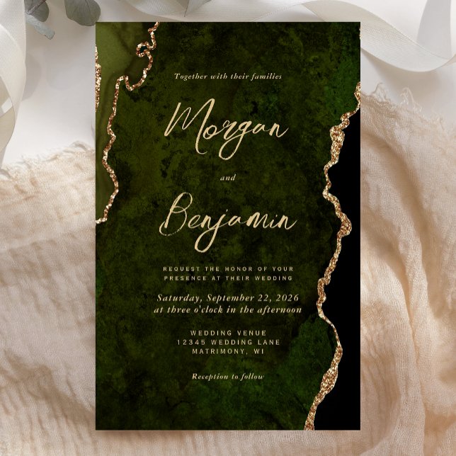 Budget Olive Green Agate Script Einladung (Von Creator hochgeladen)