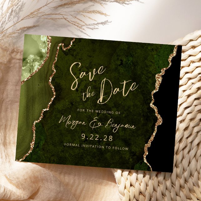 Budget Olive Green Agate Wedding Save the Date (Von Creator hochgeladen)
