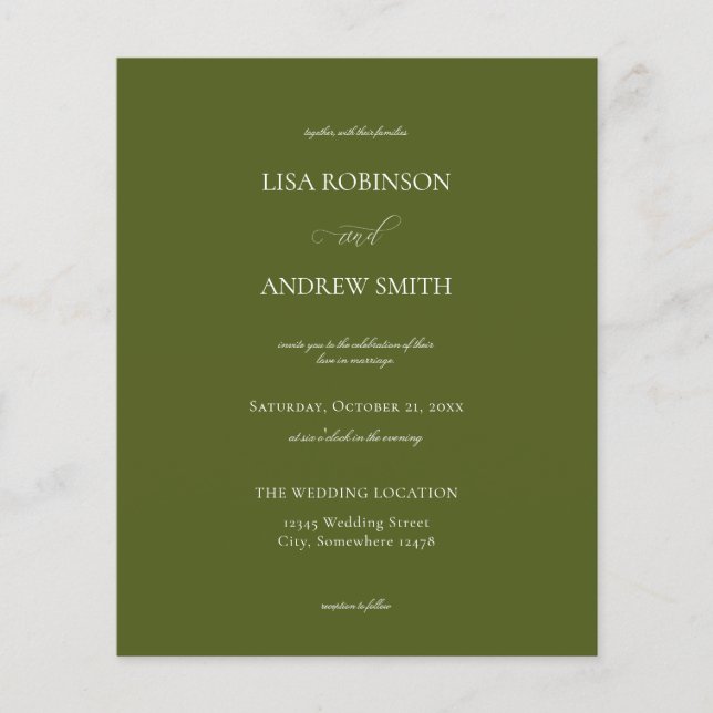 Budget Olive Green Calligraphy Wedding Flyer (Vorne)