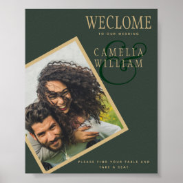 BUDGET Olive Green Gold Wedding FOTO Begrüßung Poster
