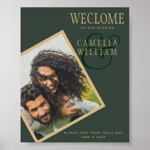 BUDGET Olive Green Gold Wedding FOTO Begrüßung Poster