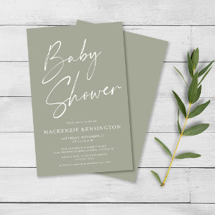 Budget Oliven-Salbei-Grünes Skript Baby Shower FLY Flyer