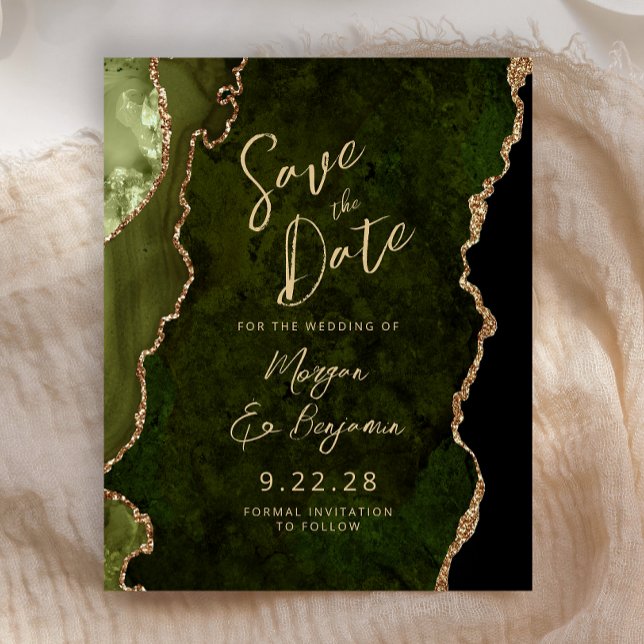 Budget Olivgrün Achat Schrift Save-the-Date (Von Creator hochgeladen)