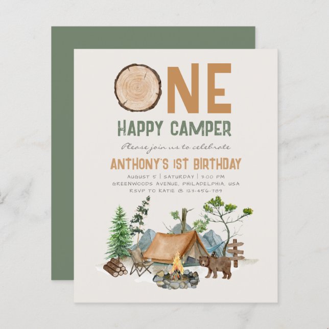 Budget One Happy Camper Woodland 1. Geburtstag (Vorne/Hinten)