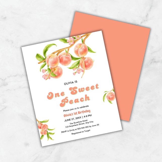Budget One Sweet Peach Frucht 1. Geburtstag Einlad (Budget One Sweet Peach Fruit 1st Birthday Invitation   )