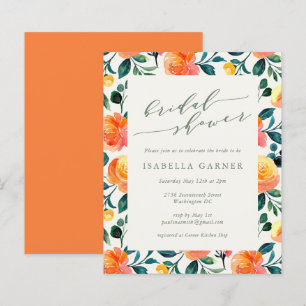 Budget Orange Floral Art Brautparty Einladung