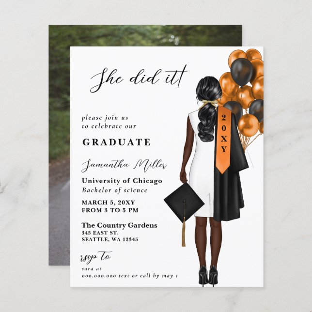 Budget Orange Foto Sie tat es Abschluss (Vorne/Hinten)