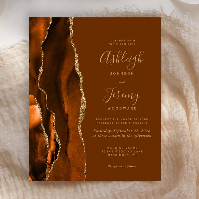 Budget Orange Gold Brown Agate Wedding Einladung (Von Creator hochgeladen)