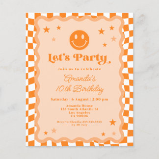 Budget Orange Happy Face Checkered Birthday Einlad