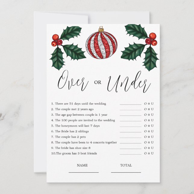 Budget Over oder Under Christmas Bridal Game Einladung (Vorderseite)