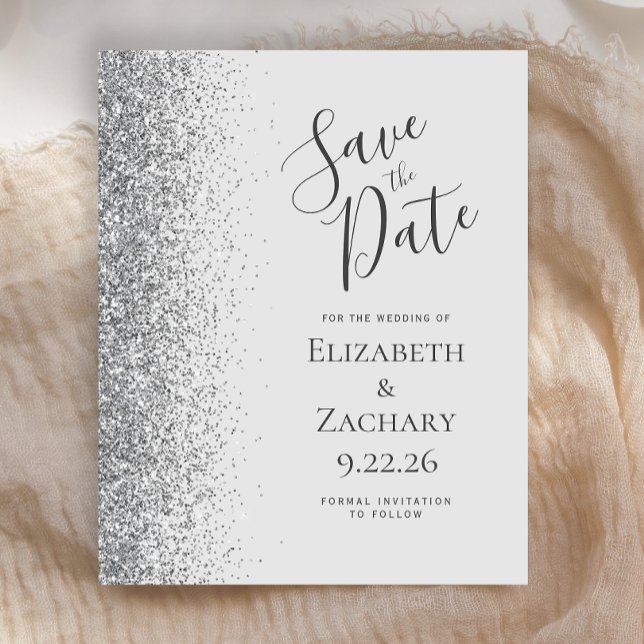 Budget Pale Grau Silver Glitzer Save the Date (Von Creator hochgeladen)