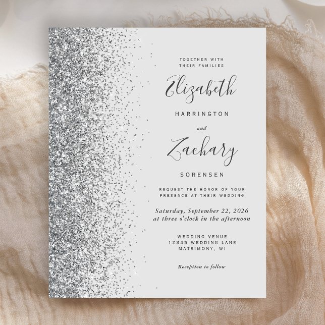 Budget Pale Gray Silver Glitzer Einladung Hochzeit (Von Creator hochgeladen)