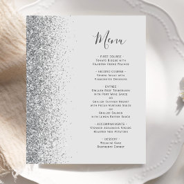 Budget Pale Gray Silver Glitzer Wedding Menu