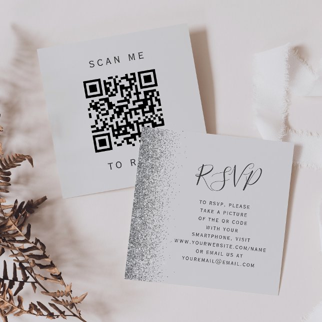 Budget Pale Gray Silver Wedding QR Code UAWG Begleitkarte (Von Creator hochgeladen)