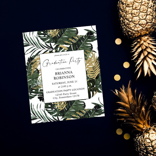 Budget Palm Leaf & Gold Graduation Party Flyer (Von Creator hochgeladen)