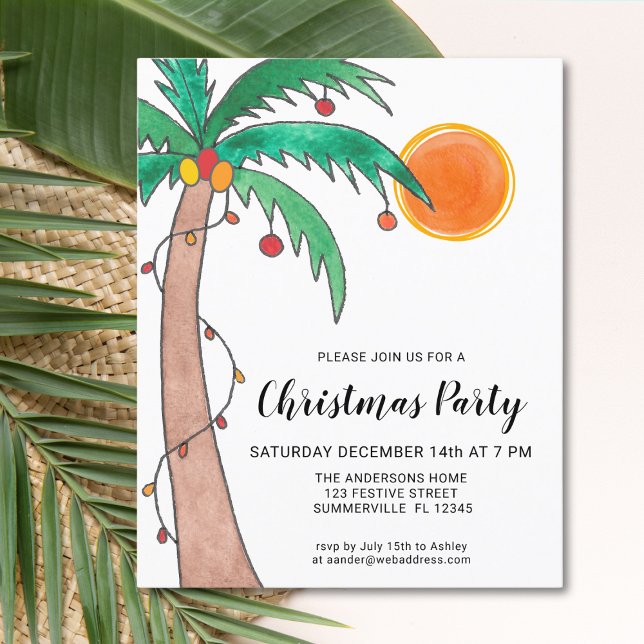 Budget Palm Tree Sun Weihnachten Party Einladung (Von Creator hochgeladen)