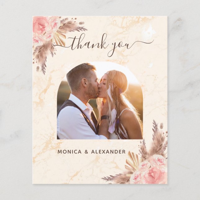 Budget Pampas Gras Foto Marmor Hochzeit danke (Vorderseite)