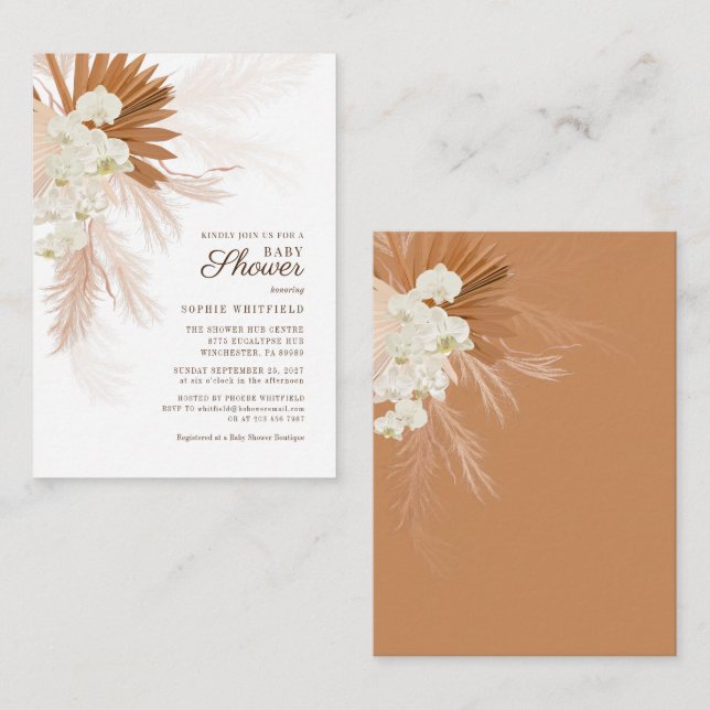 Budget Pampas Grass Baby Dusche Einladung (Vorne/Hinten)