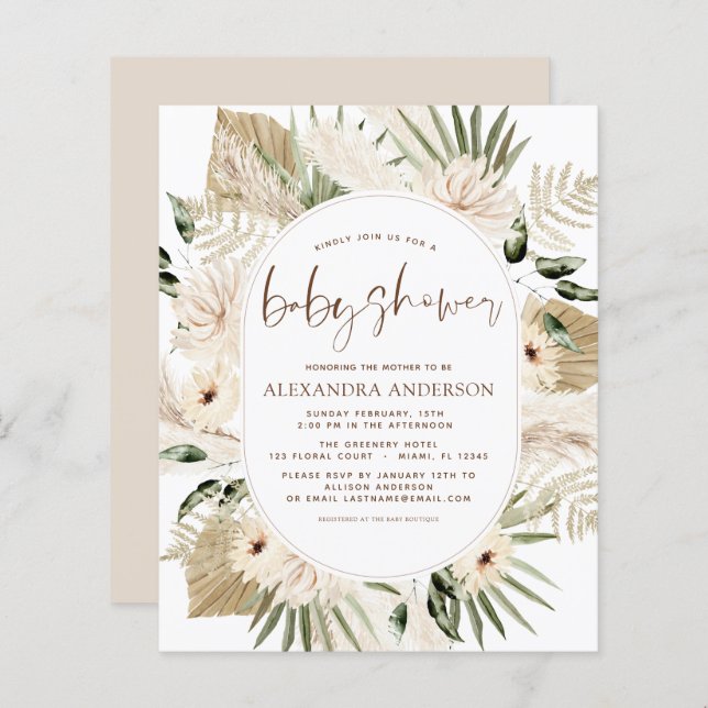 Budget Pampas Grass Baby Shower Boho Eucalyptus (Vorne/Hinten)