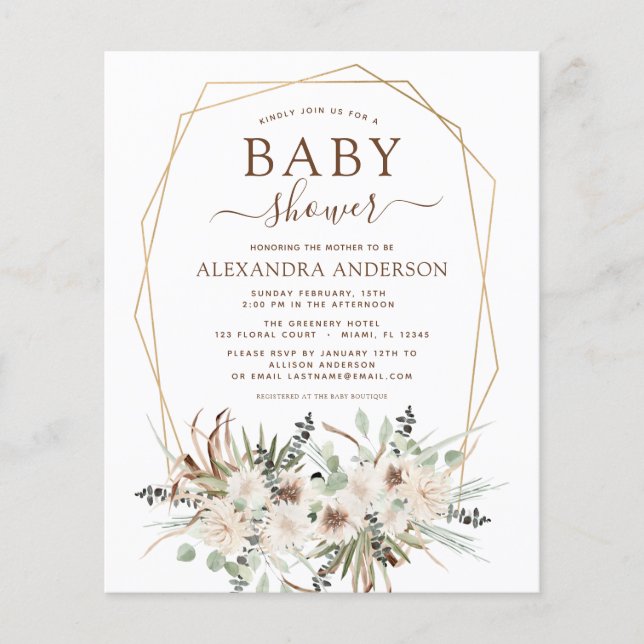 Budget Pampas Grass Baby Shower Boho Eucalyptus Flyer (Vorne)