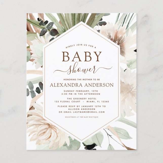 Budget Pampas Grass Baby Shower Boho Eucalyptus Flyer (Vorne)